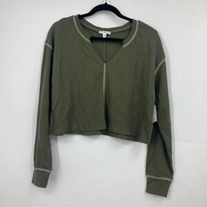 BP. by Be Proud Women's Split Neck Thermal Crop Top in Olive Sarma Size M NWT